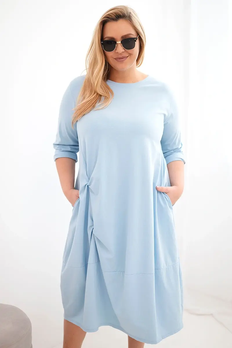 Kesi Plus Size dámské bavlněné šaty s řasením modré