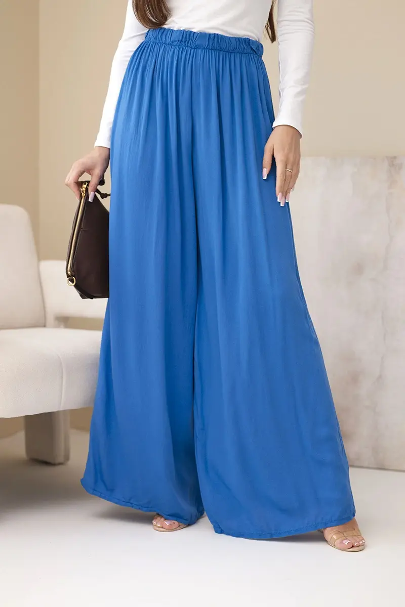 Dámské široké viskózové kalhoty s elastickým pasem