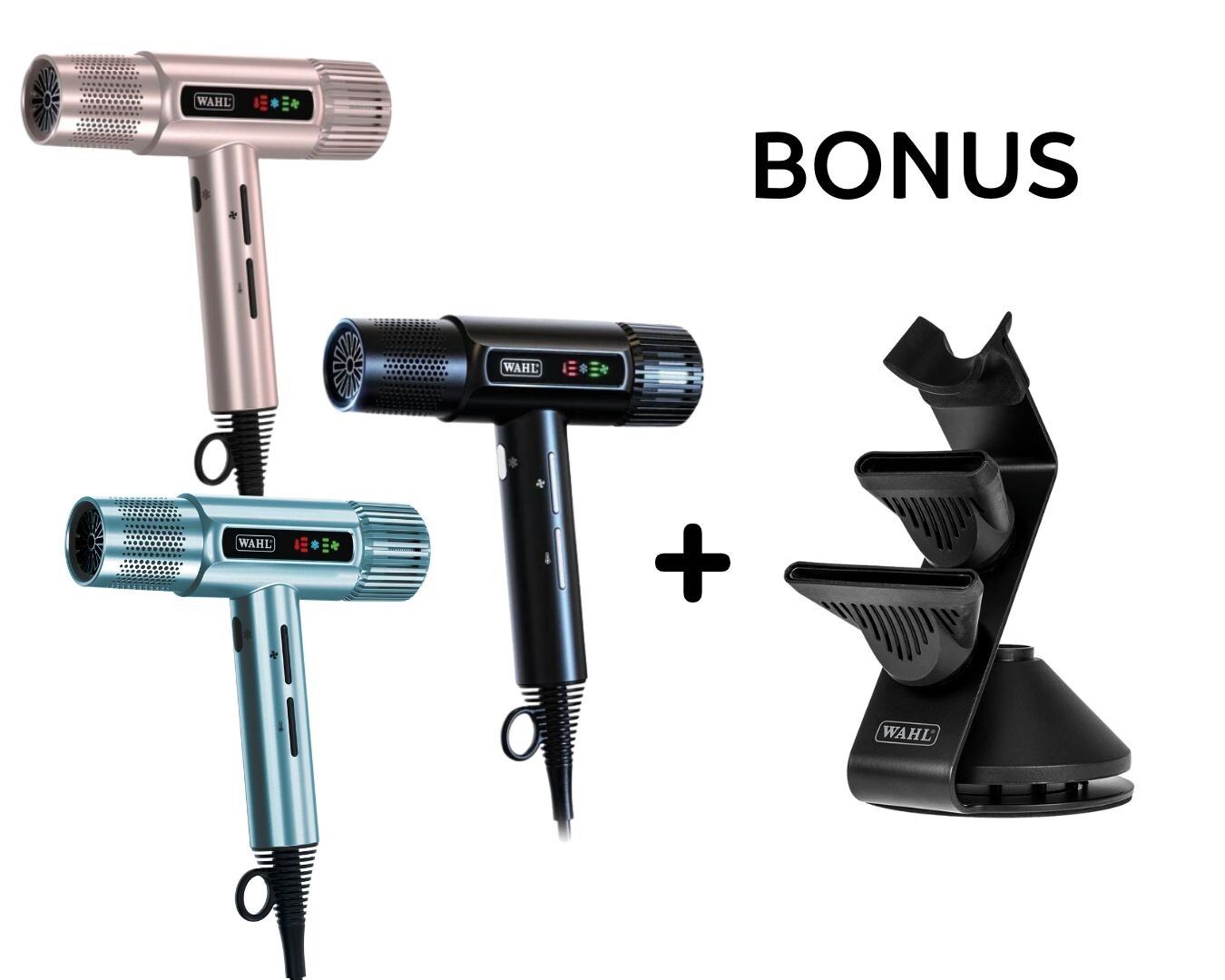 AKCE: Wahl Vanquish Dryer (Black/Rose Gold/Cool Blue) - profesionální fén na vlasy, 1600 W + STOJAN VANQUISH