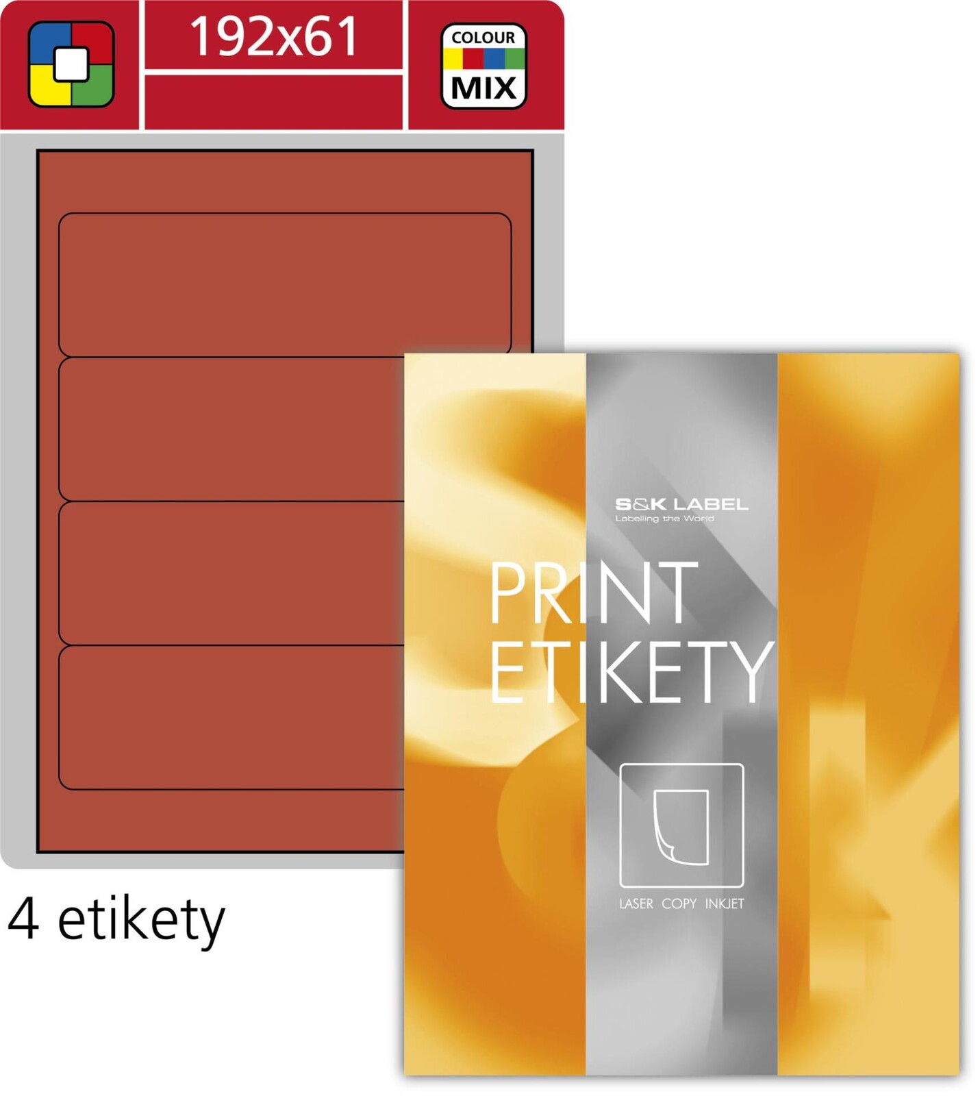 SK Label Univerzální etikety S&K Label - pastelově červené, 192 x 61 mm, 400 ks
