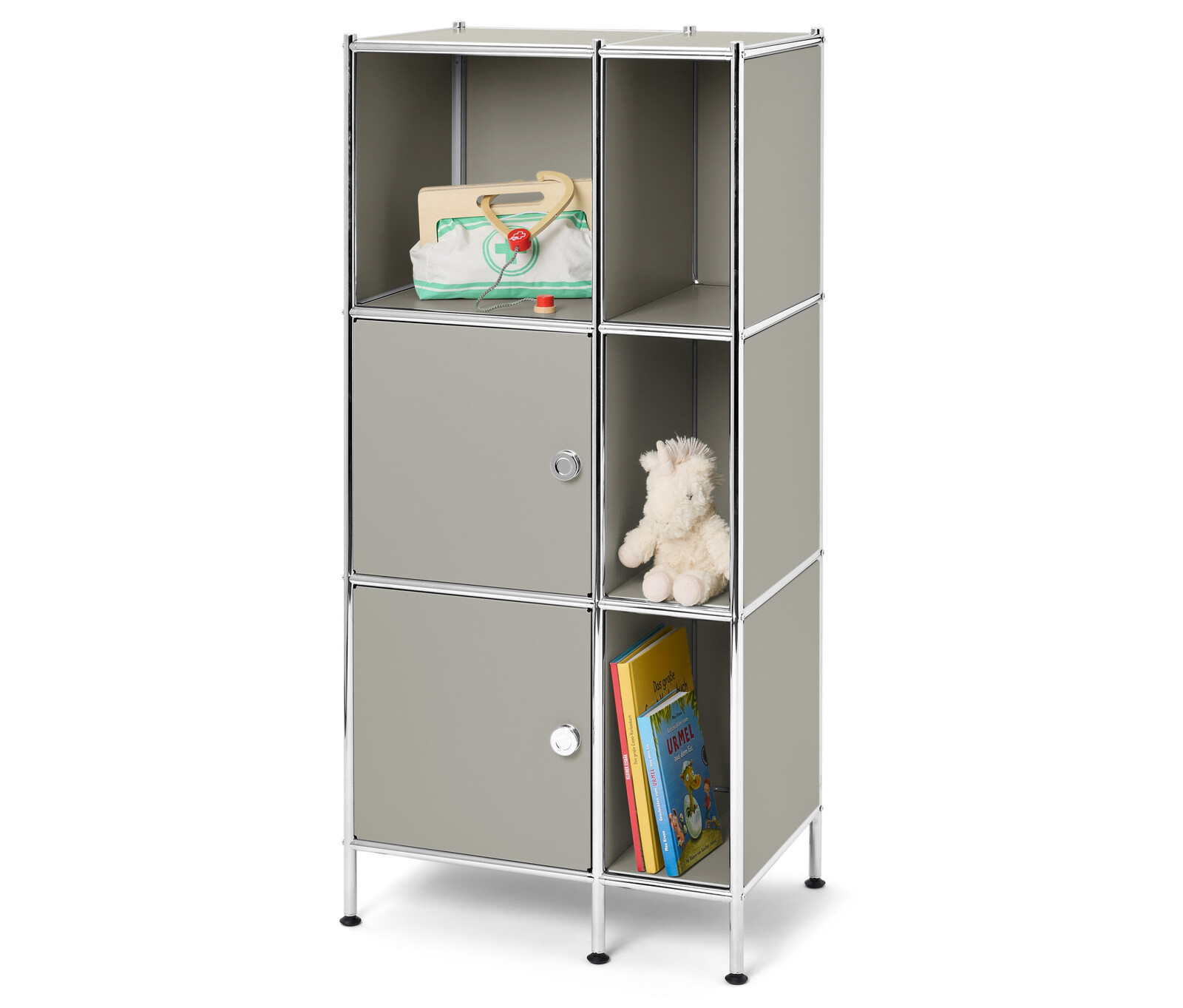 Tchibo - Kovový regál »Cn3 Kids« se 2 dvířky - barva: šedá