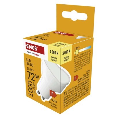 EMOS LED žárovka Basic MR16 bílá / GU10 / 10 W (72 W) / 1000