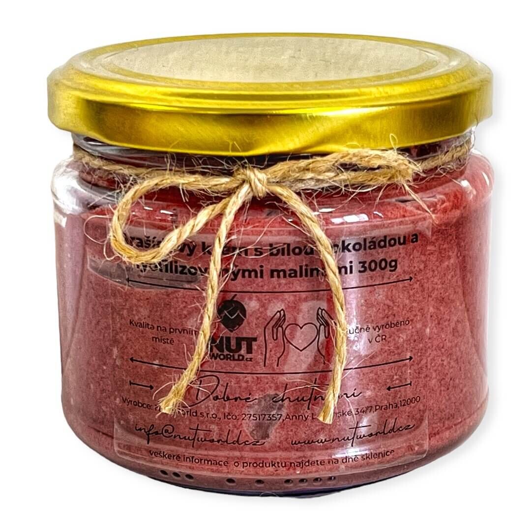 Nutworld.cz Arašídový krém s bílou čokoládou, kokosem a lyofilizovanými malinami 300g