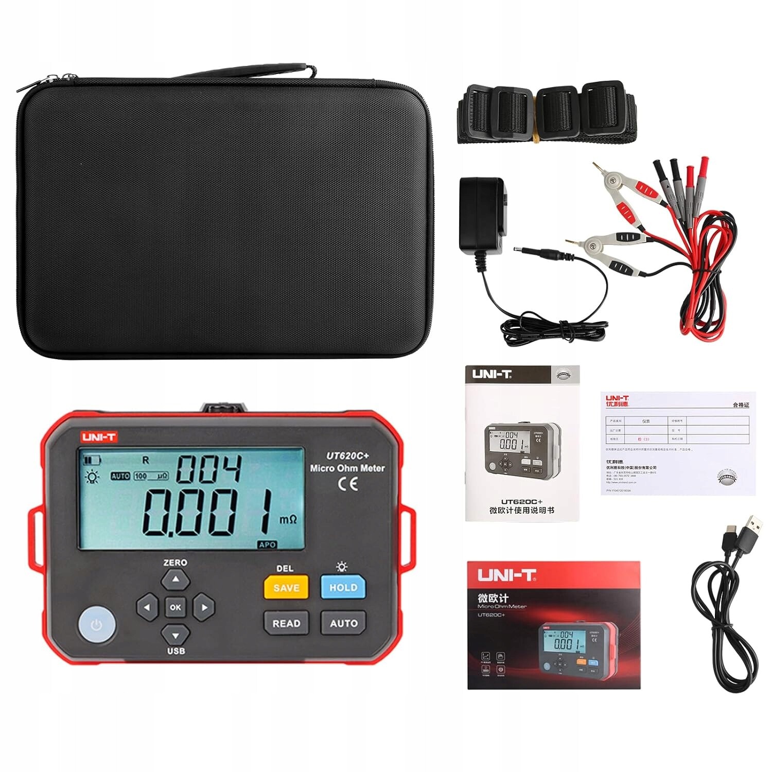 Měřič odporu Uni-t UT620C+ Mikroohmmetr 1A Přesnost 0.1% Metoda 4P