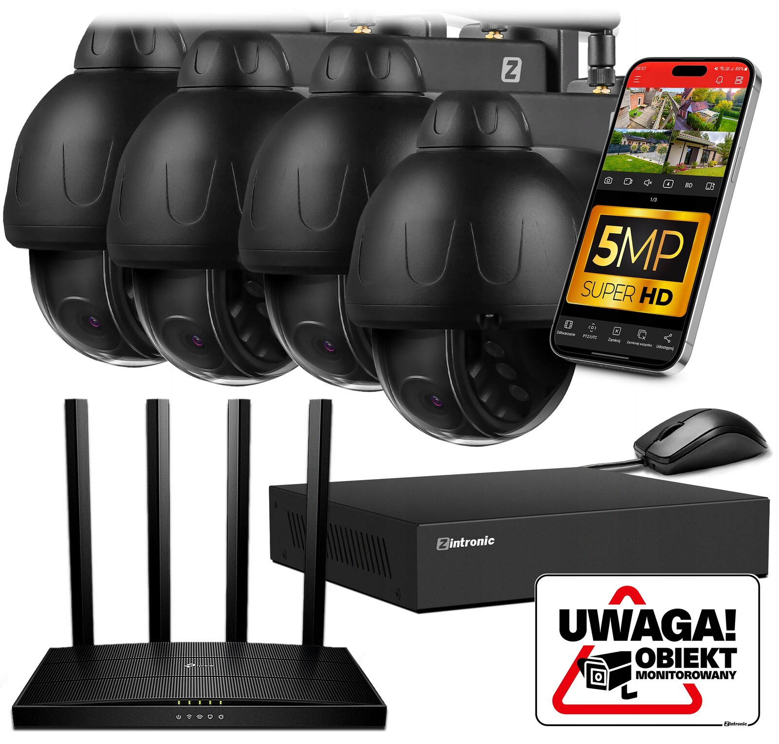 Sada WiFi Monitorování 4 Kamery Otočné 5MPx Černá, Detekce, bez disku