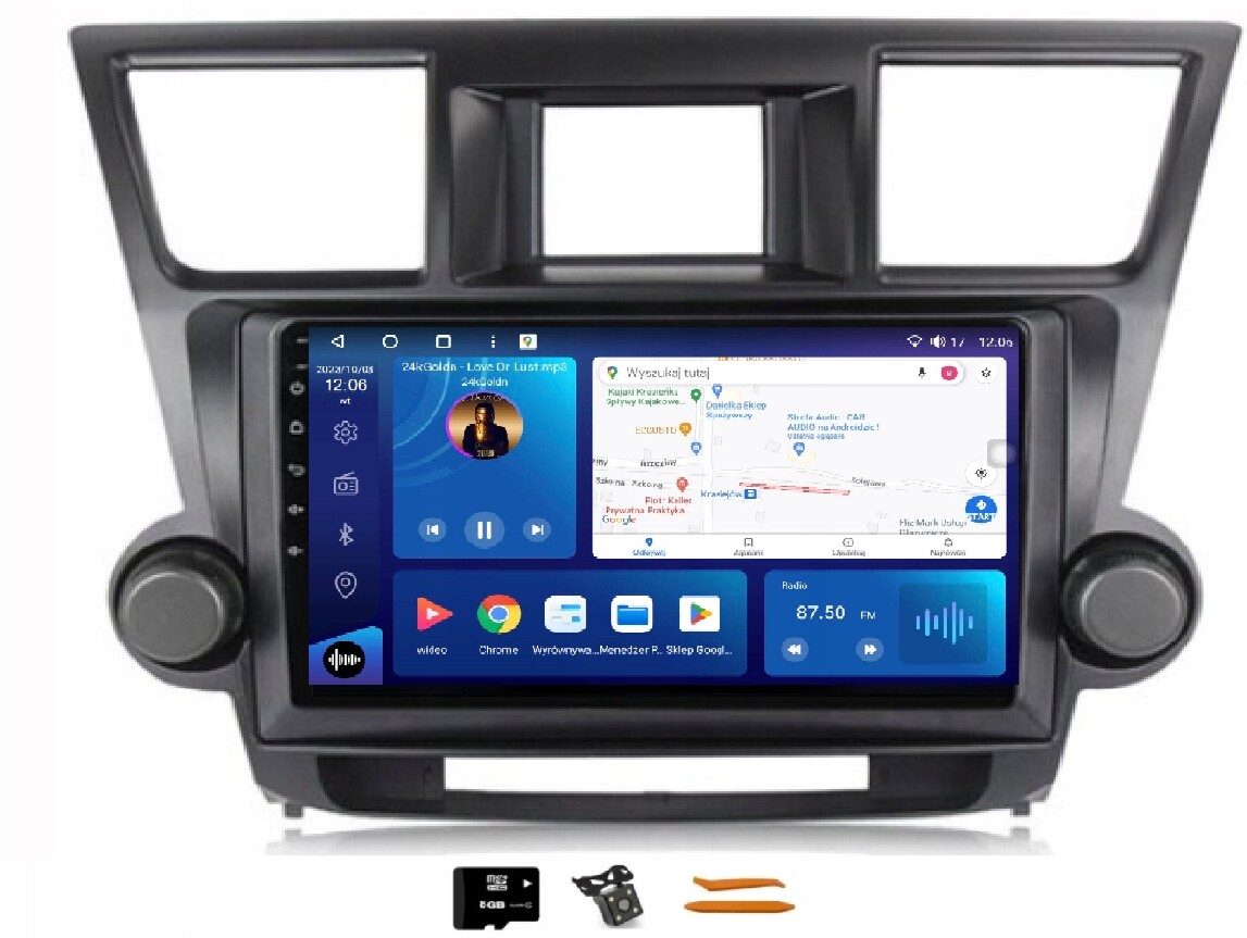 Rádio Android Navigace Qled Carplay 256GB Lte Toyota Highlander 2 07-13