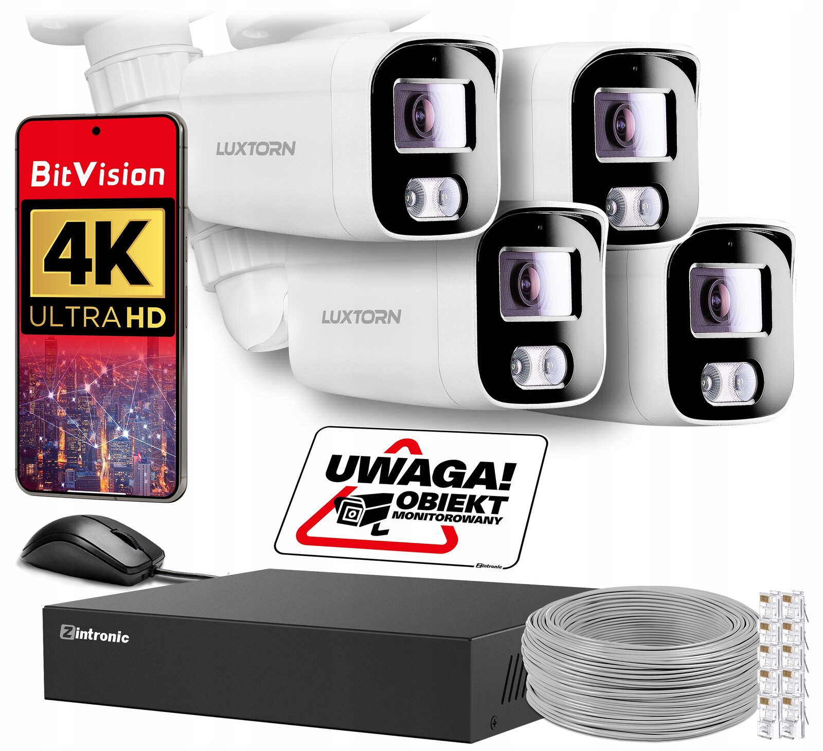 Sada Pro Monitorování 4K 8Mpx Ip Poe 4 Kamery Detekce lidí bez disku