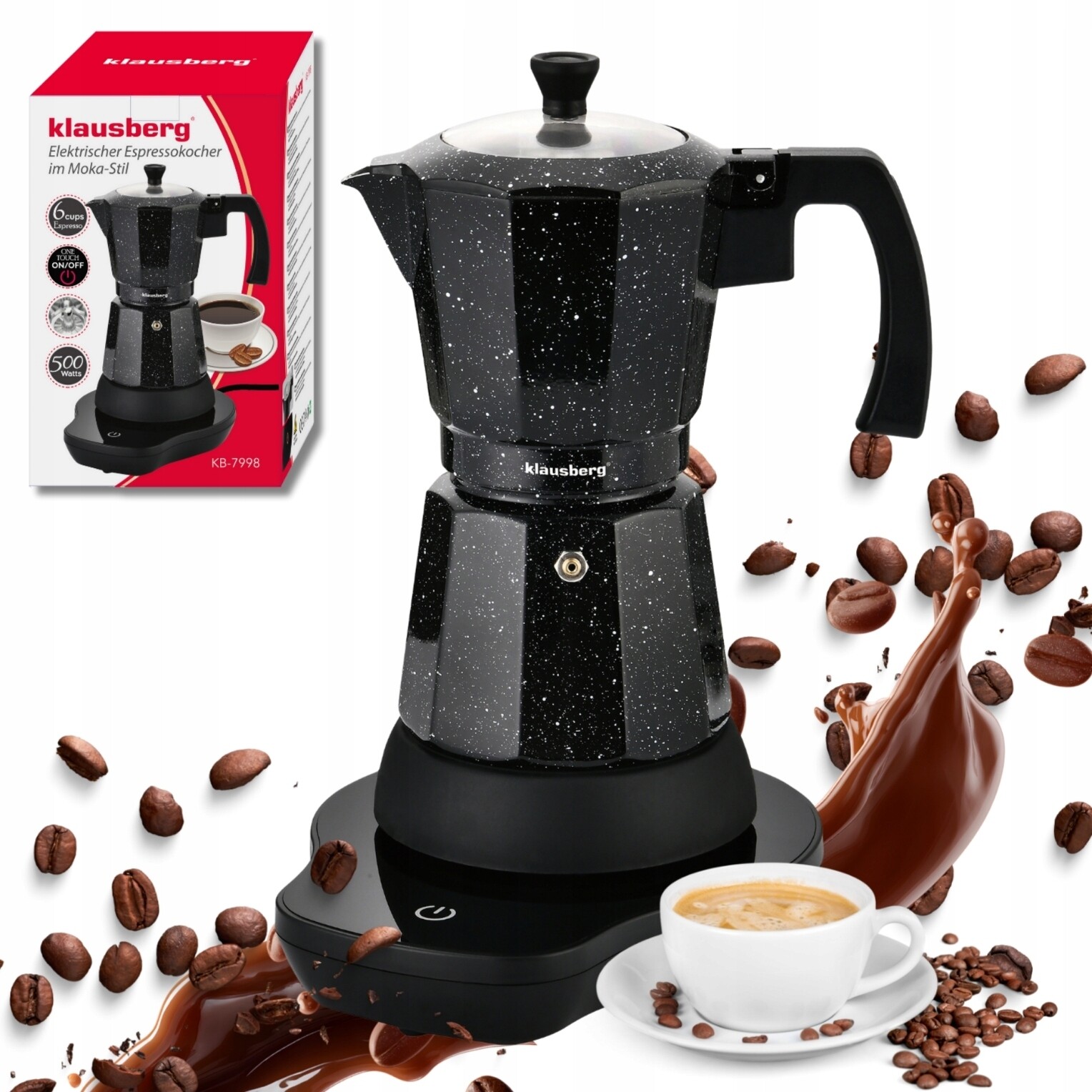 Elektrický kávovar Klausberg KB-7998 Moka 6 espresso 500 W On/off černý