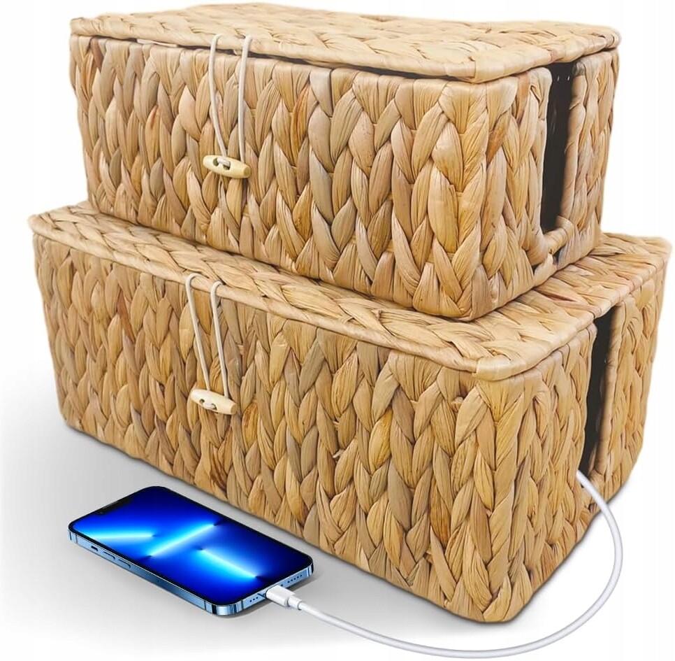 Bambusová Krabička Na Kabely Organizér Z Ratanu Na Prodlužovací Kabel 2 Ks