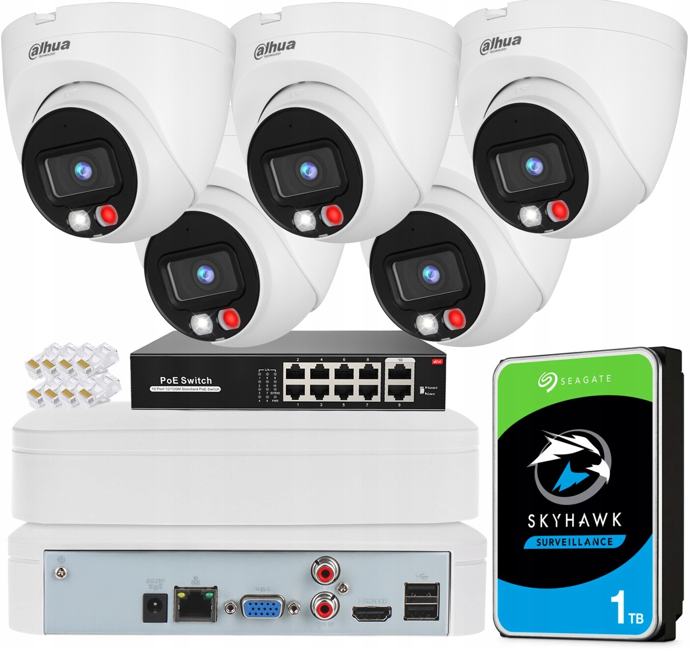 Monitorovací sada Dahua 5 kamer 4Mpx Den/Noc Barva Detekce Ai Nvr 8CH