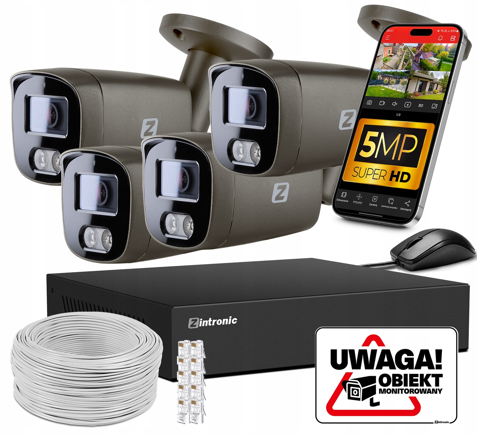 Sada pro monitorování Ip kamery 4Mpx Šedá, Detekce lidí, bez disku