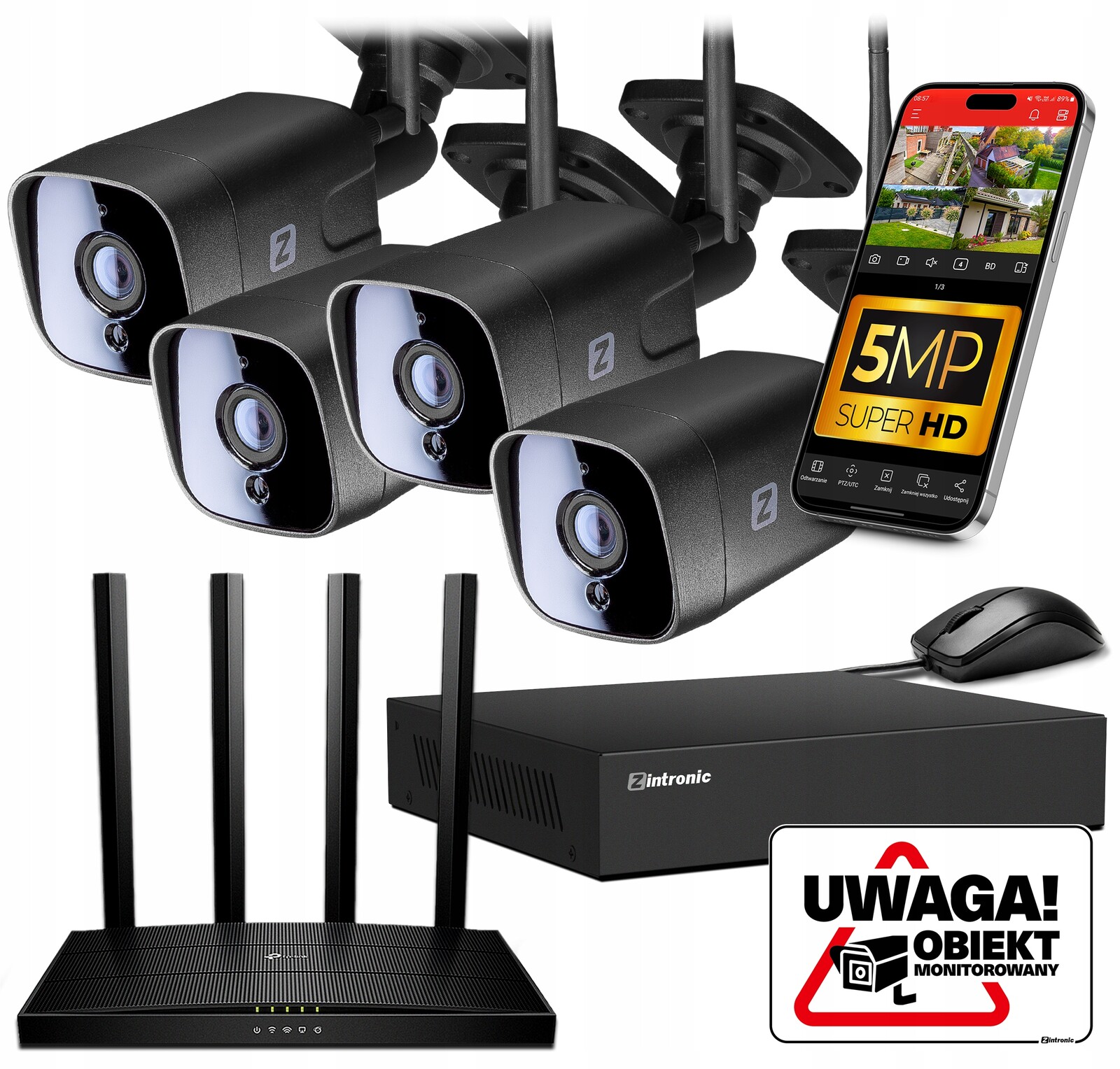 Sada pro Monitorování Ip WiFi 4 Kamery 5MPx Černá, bez disku, Detekce