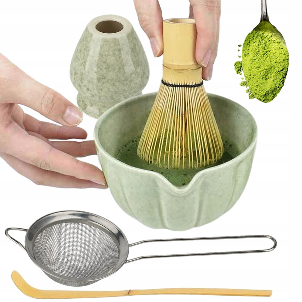 Porcelánová sada na čaj Matcha s bambusem, mikrovlnná trouba, myčka nádobí