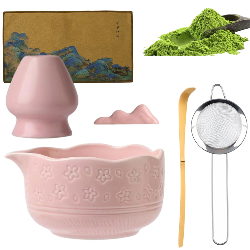 Dárková Sada Na Čaj Matcha Šálek Metlička Podstavec Lžička 7ks