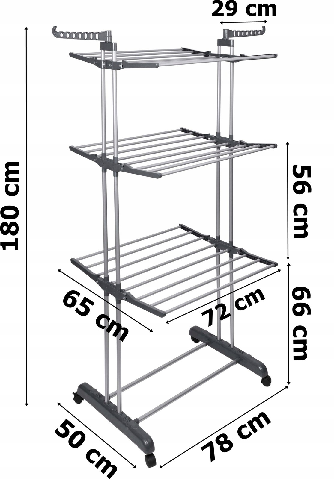 Sušák Na Prádlo Stojící Na Kolečkách, Vertikální Věž, Velká, 3 Úrovně