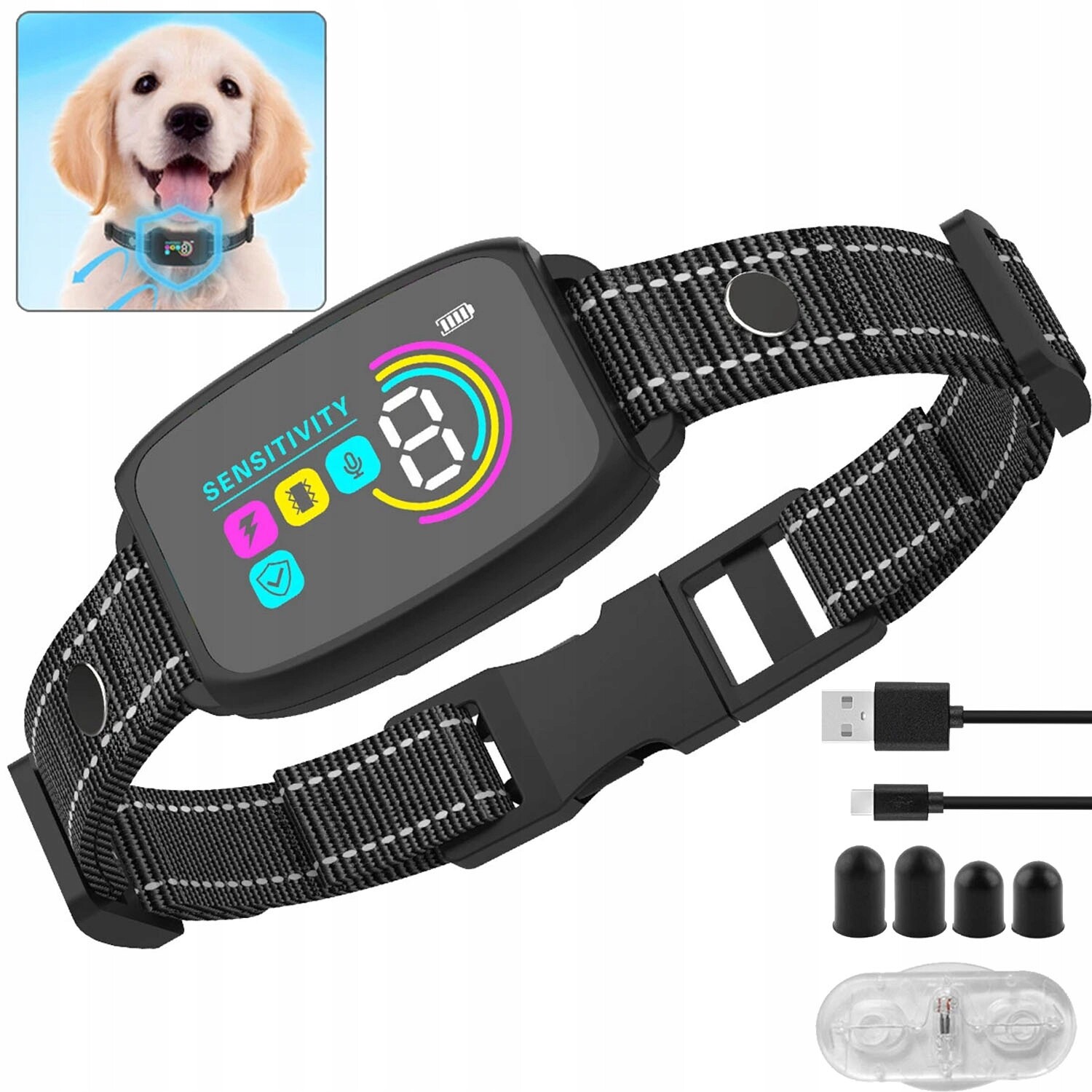 Elektrický protištěkací obojek pro psa Automatický Ip67 Led