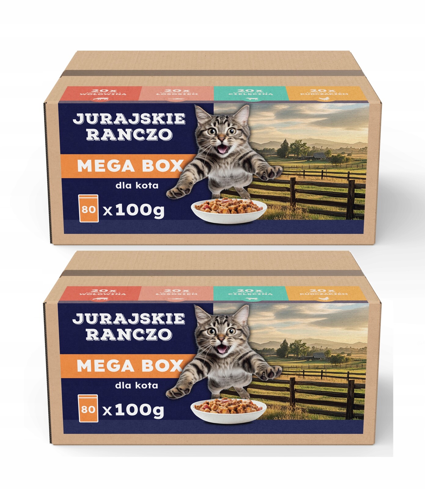 Krmivo mokré pro kočky Jurské Ranč hovězí telecí kuře 80 x 100 g