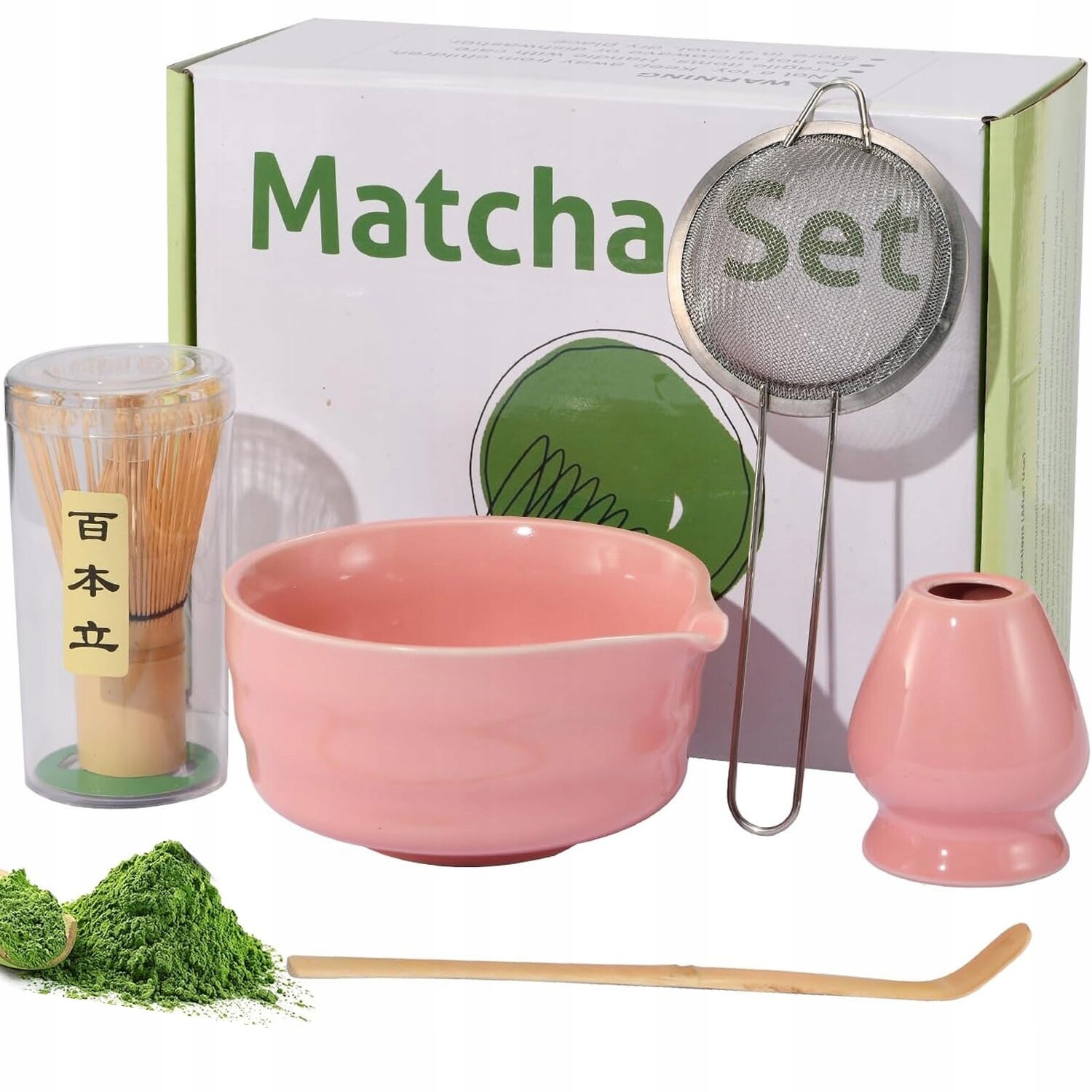 Sada na čaj Matcha s metličkou a lžící a filtračním stojanem Dárek