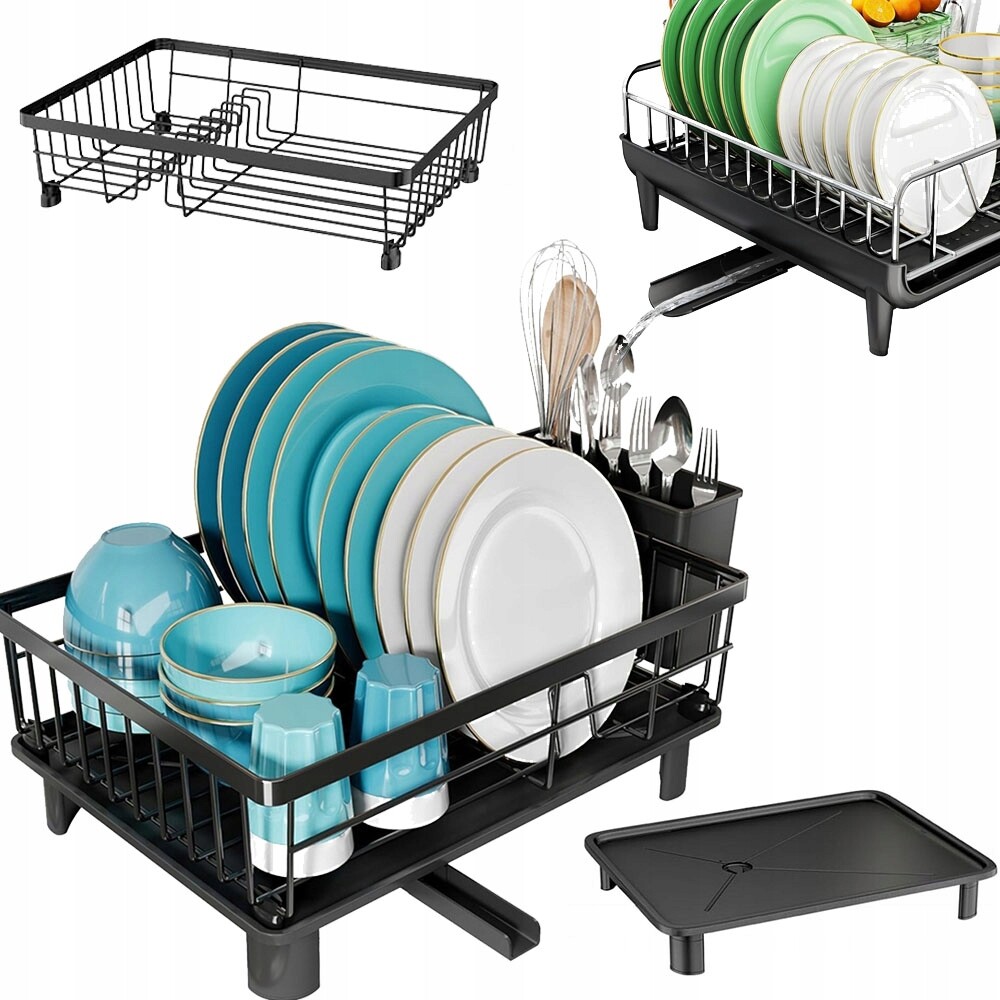 Sušička Na Nádobí S Odkapávačem 38X28 CM, Otočný Výtok, Černá