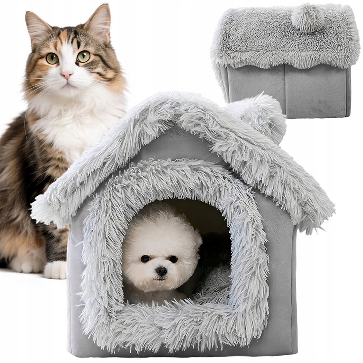 Měkké Pelíšek Domeček 51X45X44 CM Pro Malá Zvířata, Šedá Barva