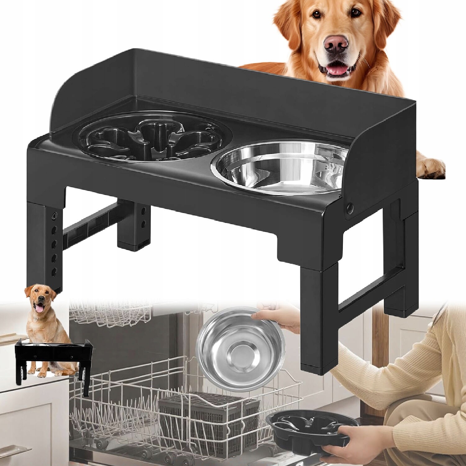 Miska na krmení zvířat, vyvýšená, pro velkého psa a kočku Ocel