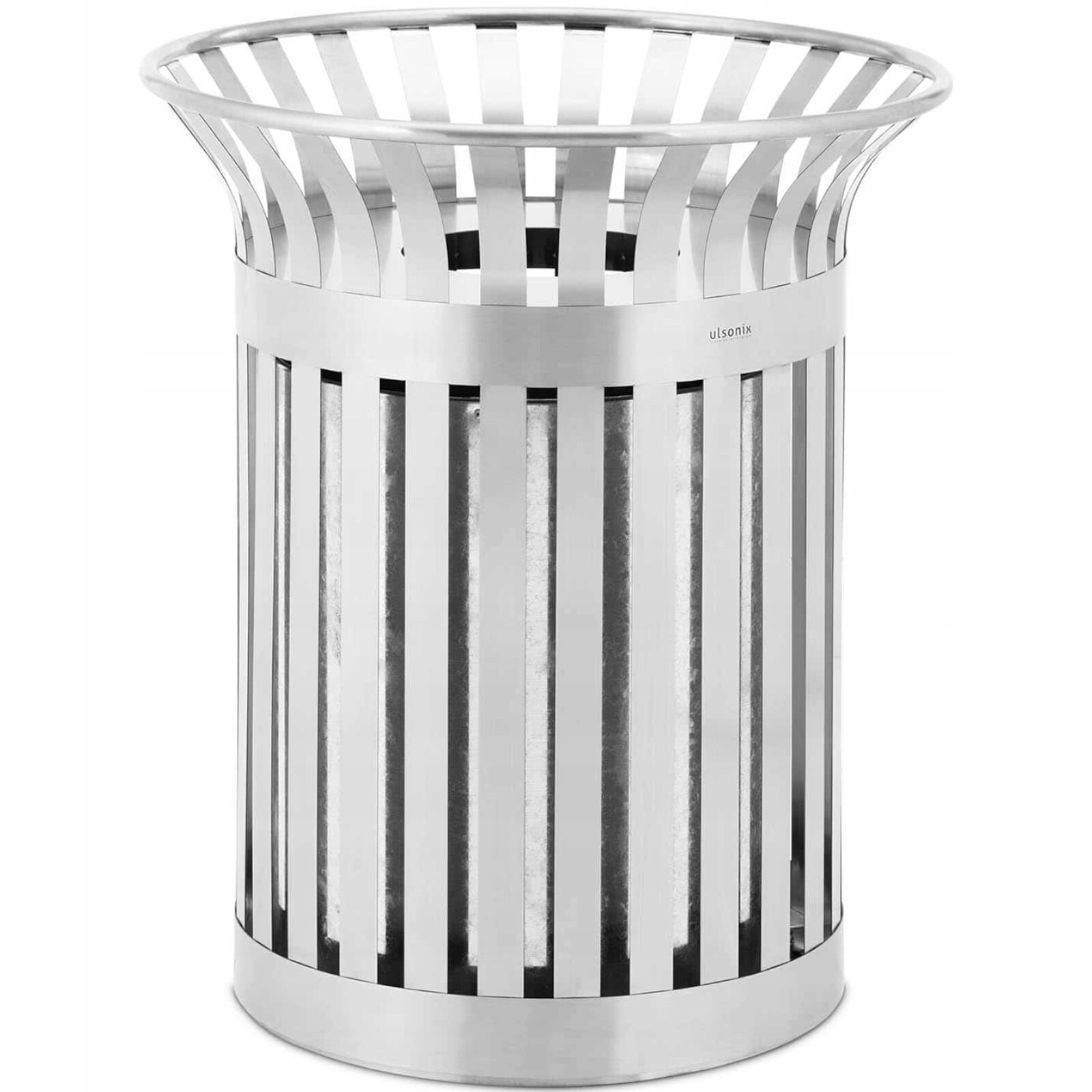 Koš Na Odpadky Městský Venkovní Kulatý Ocelový Stříbrný Silný