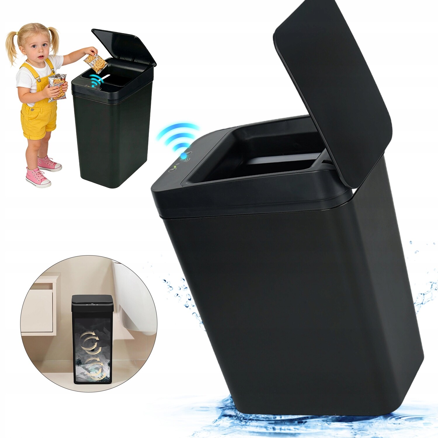 Automatický koš 12 l s otvíráním 0.5 s do obývacího pokoje, černá barva