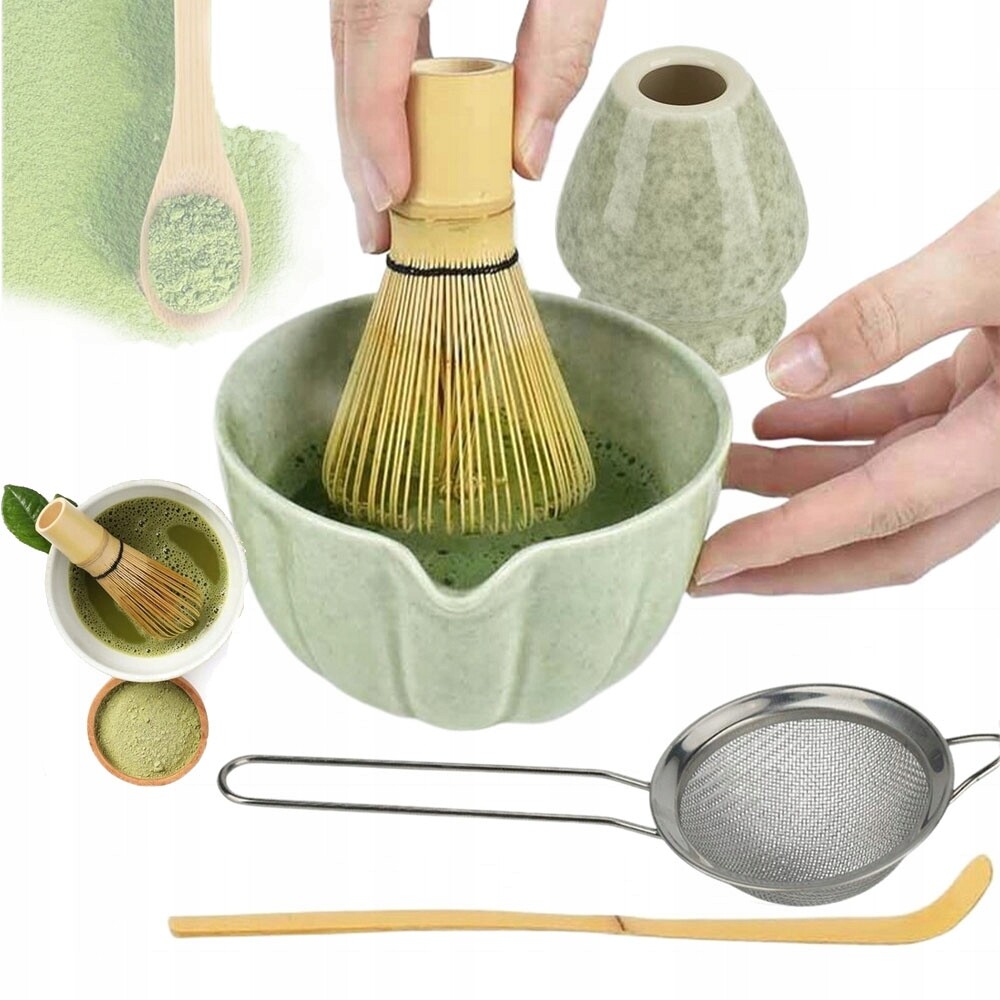 Startovací Sada Matcha 5KS Miskou Šlehací Metlou Sítko Ideální Jako Dárek