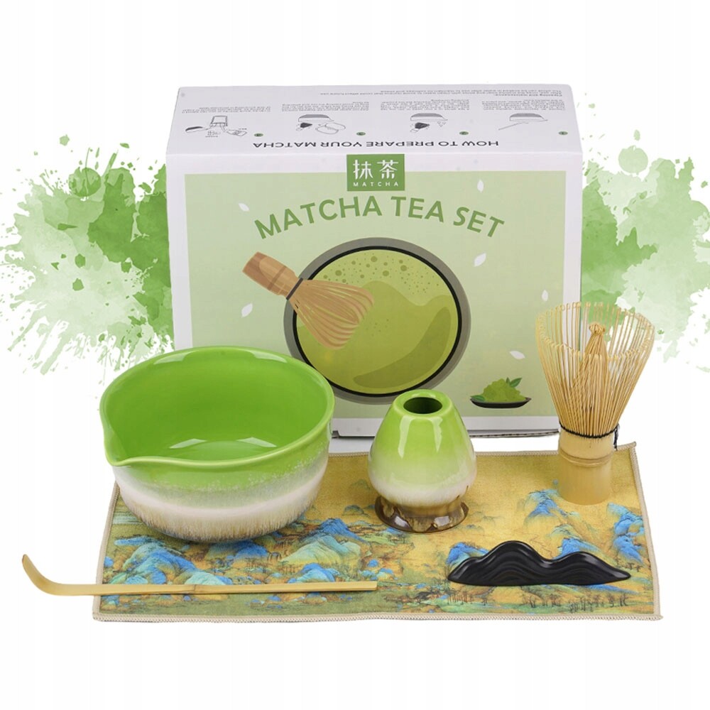 Sada na přípravu čaje Matcha Ceremoniální miska Utěrka zelená 6 ks