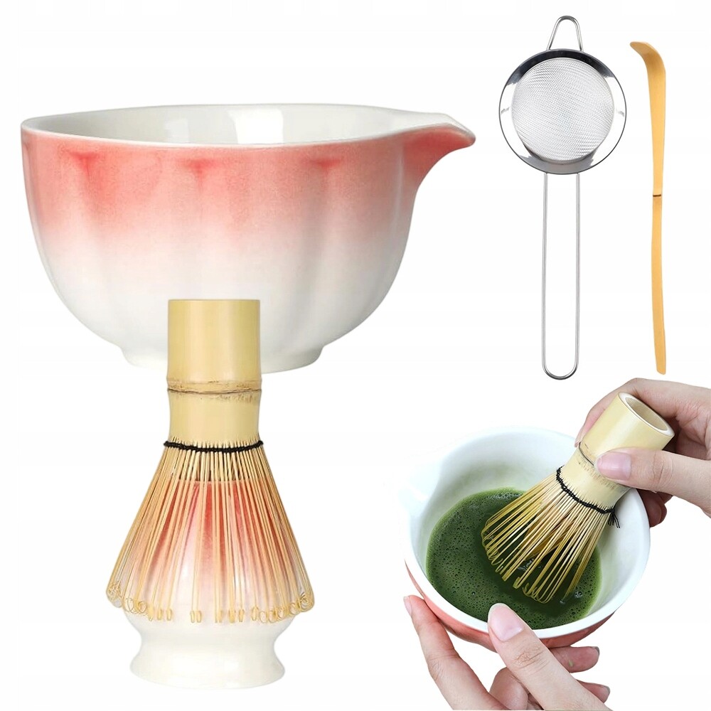 Matcha Set Keramický čajový set Růžovo-bílý Gradient Miska 5ks