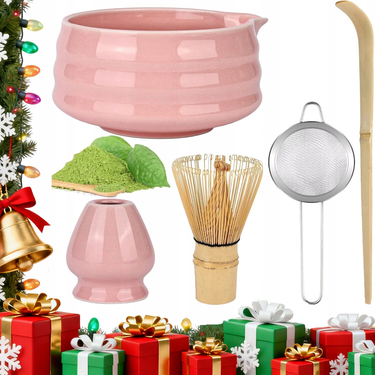 Sada Na Matchu Růžová S Bambusovým Chasenem, Keramika 5V1, Snadné Použití