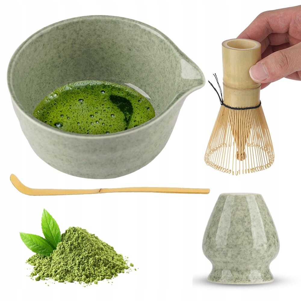 Sada Na Čaj Matcha 4-DÍLNÁ: Bambusová Šlehací Metla, Keramická Mísa