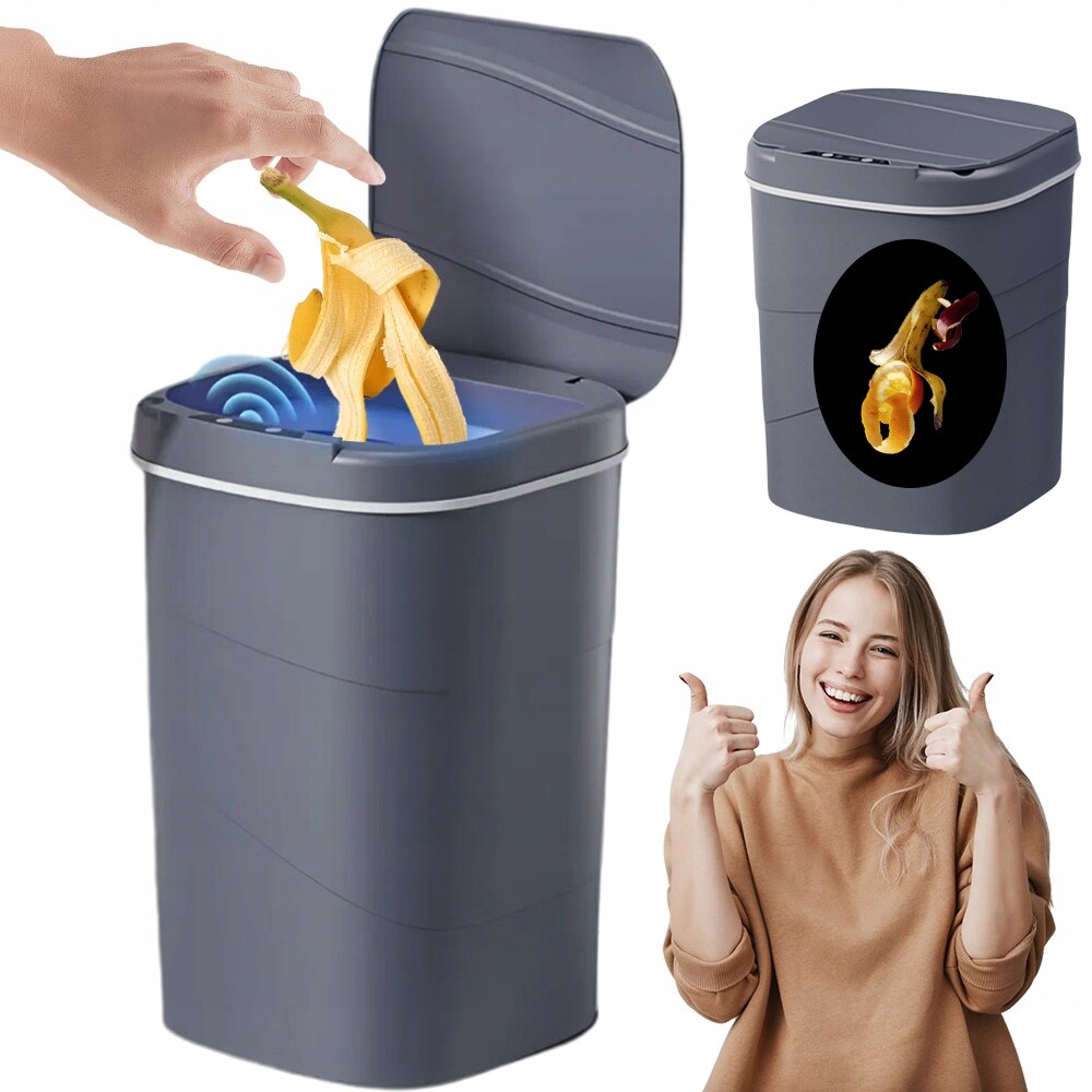 Senzorový Koš 17 L, Automatické Tiché Otevírání Do Koupelny V Pokoji, Šedý
