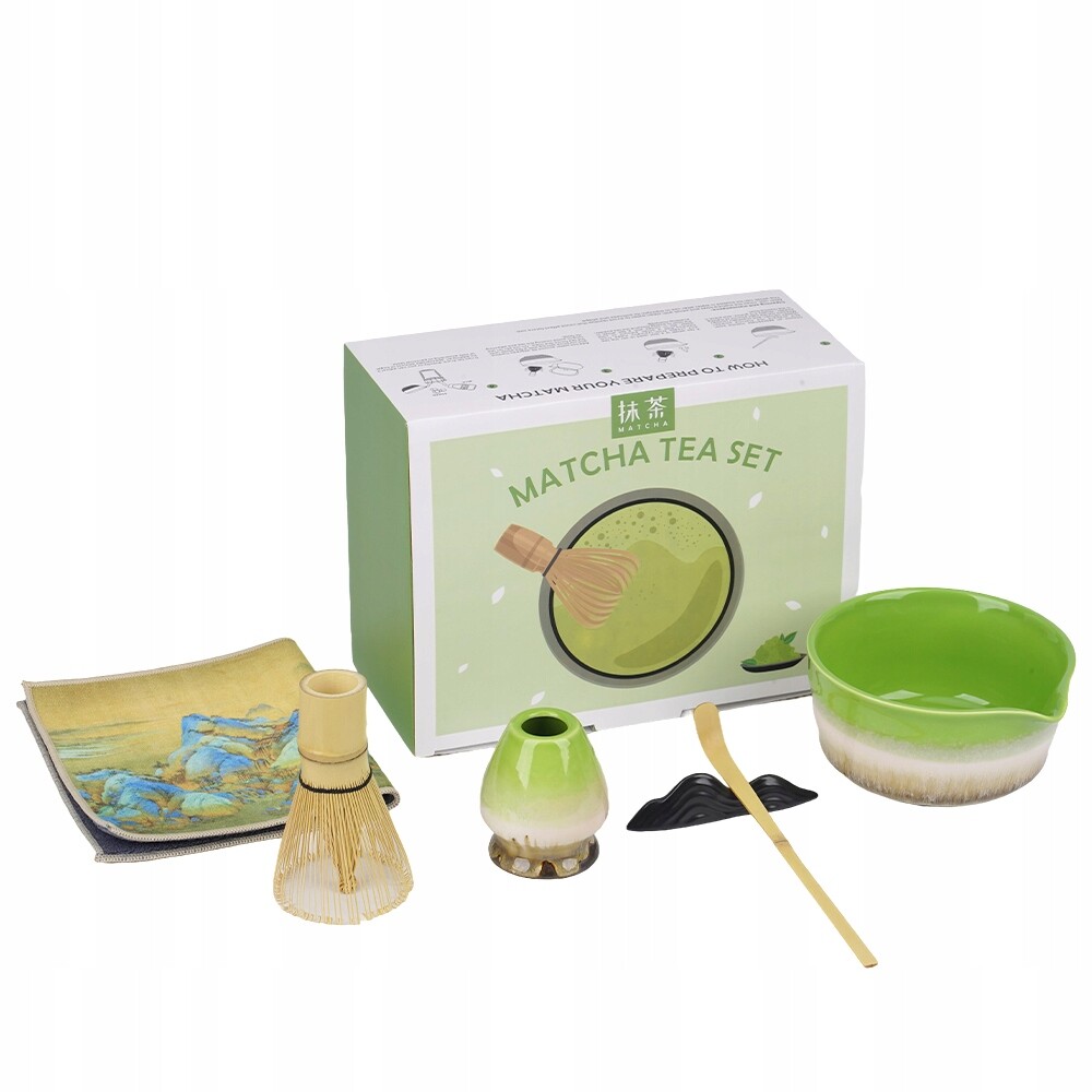 Sada na čaj Matcha 6 El. Keramická miska, Chasen, Zelená utěrka