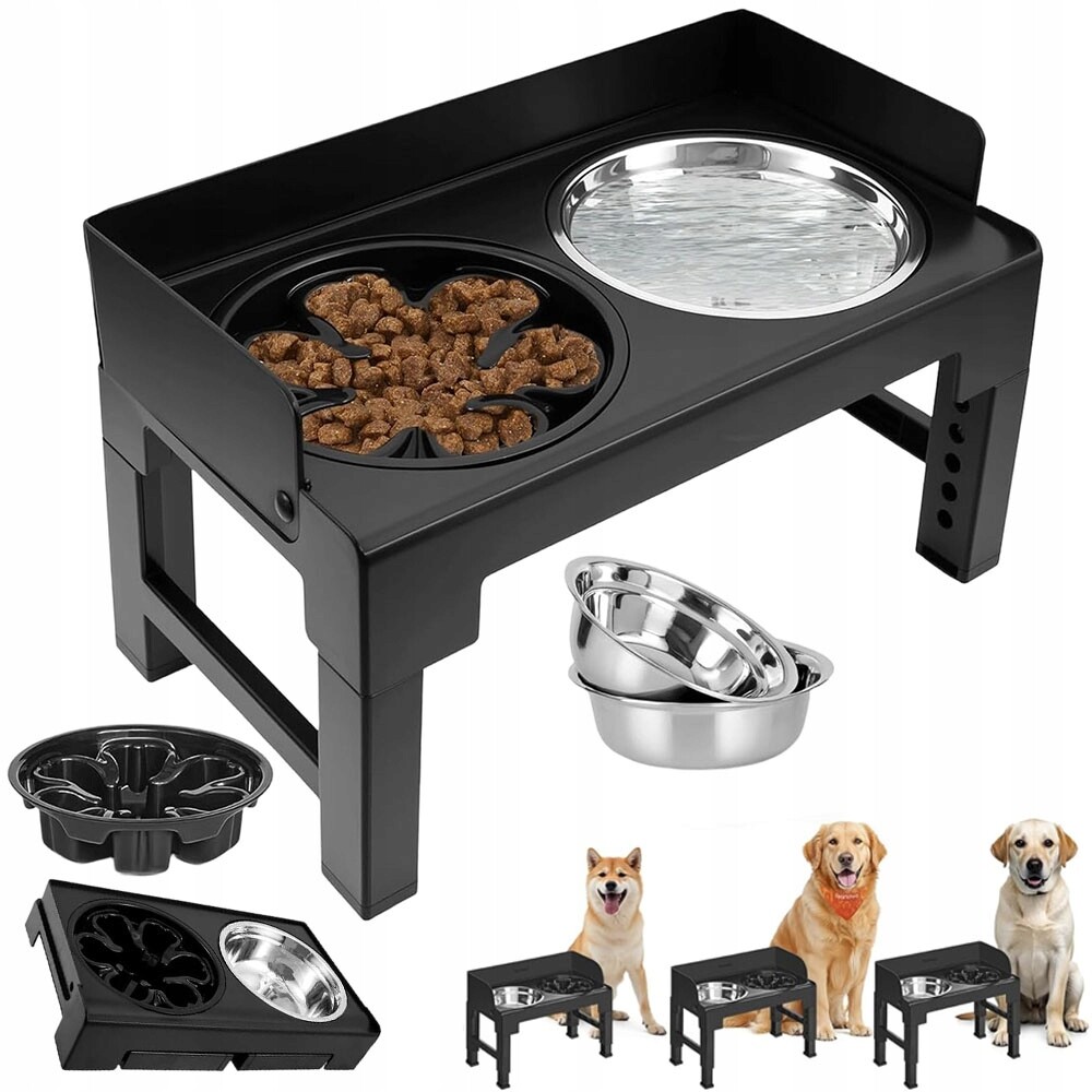 28.5-36.5 cm nastavitelná miska pro zvířata s miskami z oceli 304