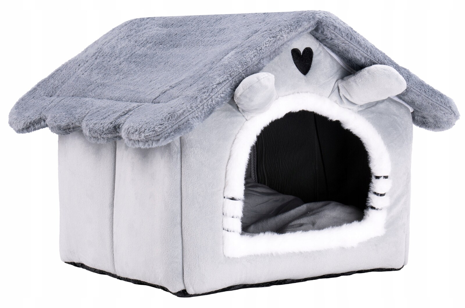 Domeček Pro Kočky Budka Pelíšek Plyšový Měkký Spací Koš 2V1 Šedý
