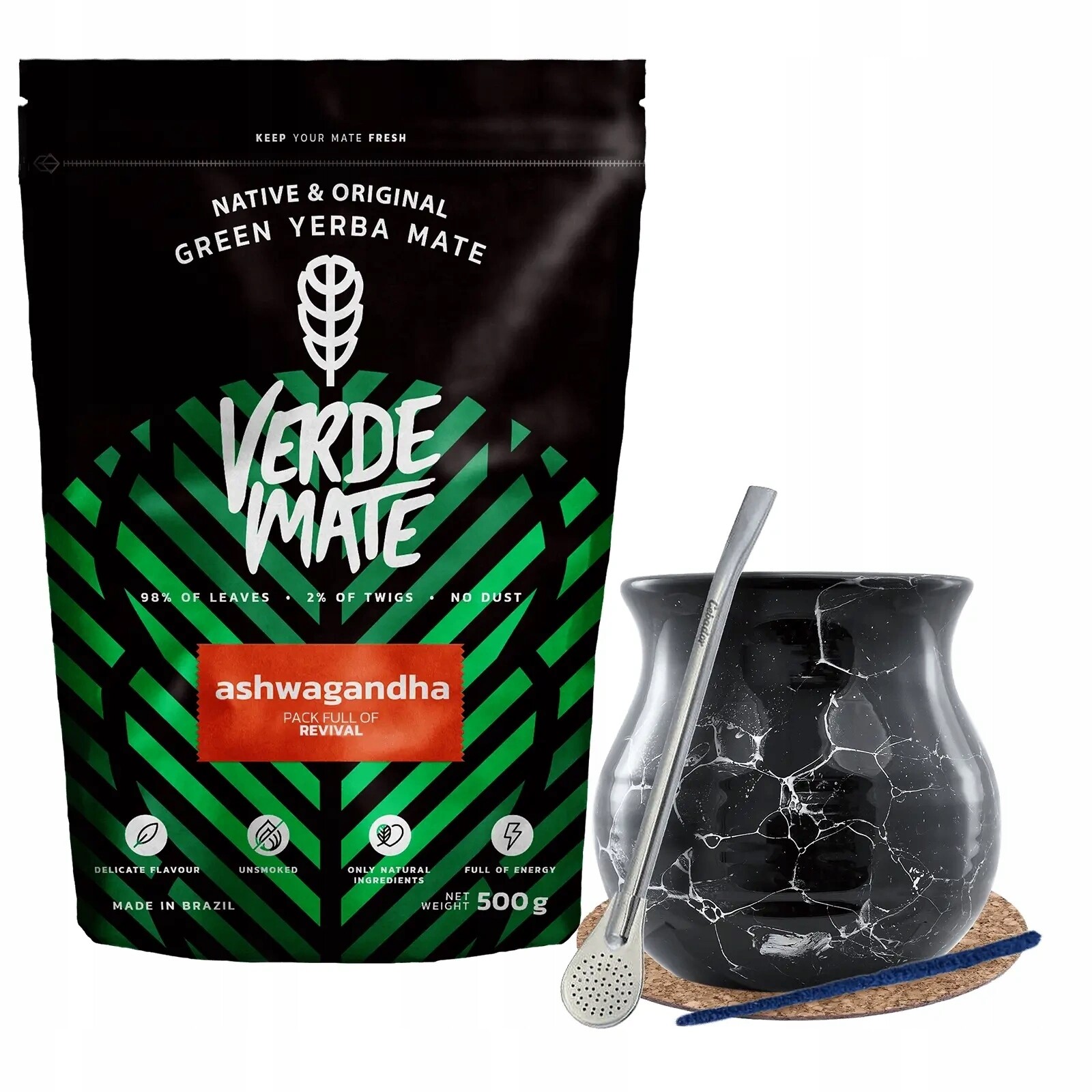 Sada Yerba Mate Verde Mate Ashwagandha tykva a bombilla 500 g 0,5 kg