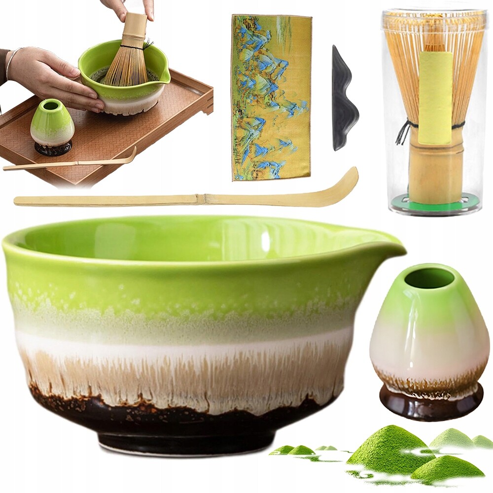 Sada Obřadu Matcha S Lžící A Podstavkou A Ručníkem, Zelená