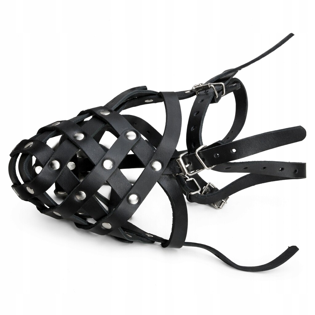 Kožený náhubek pro psa s košíkem, nastavitelný, pevný, černý