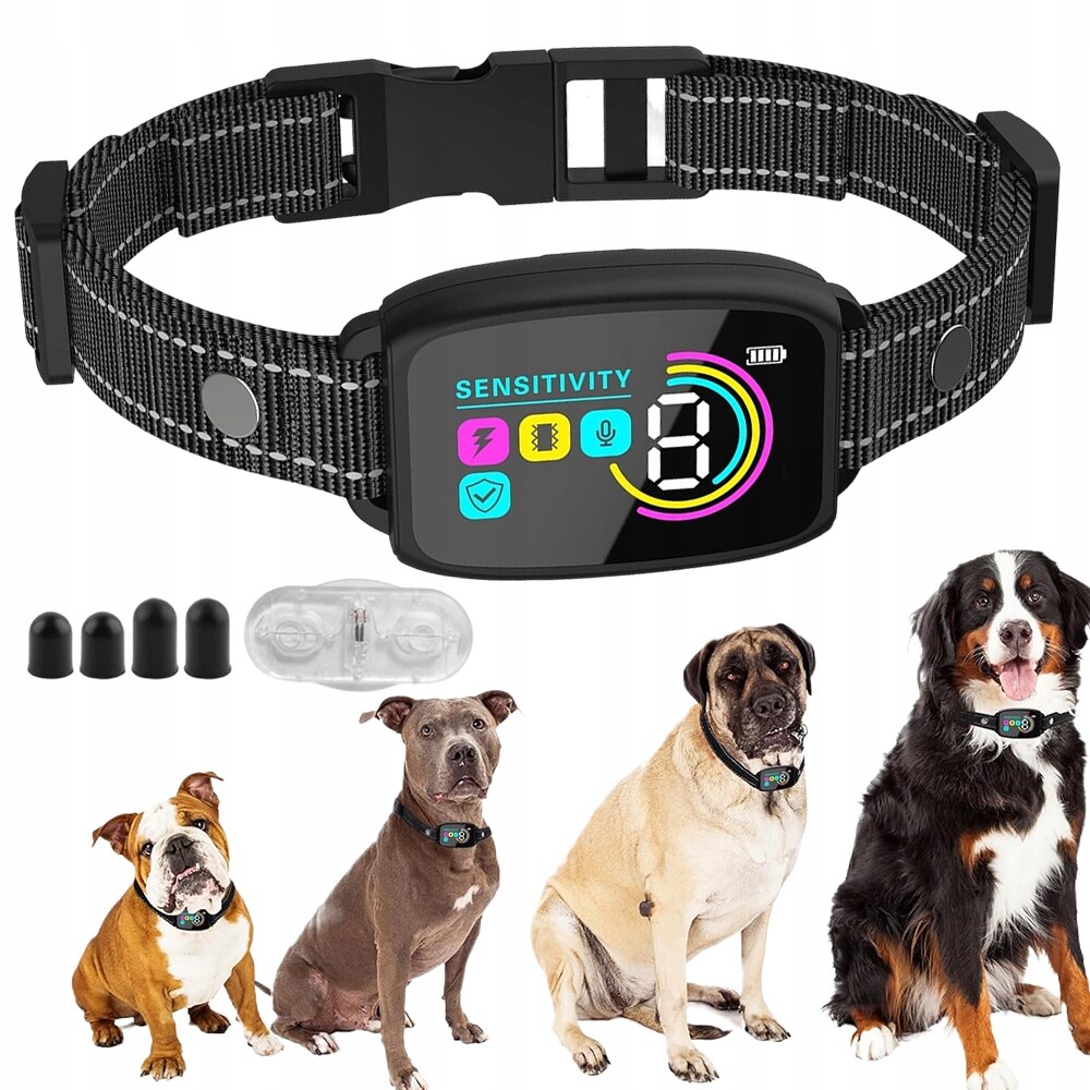 8 úrovní Obojek proti štěkání Ip67 Černý Nylonový Regulovatelný