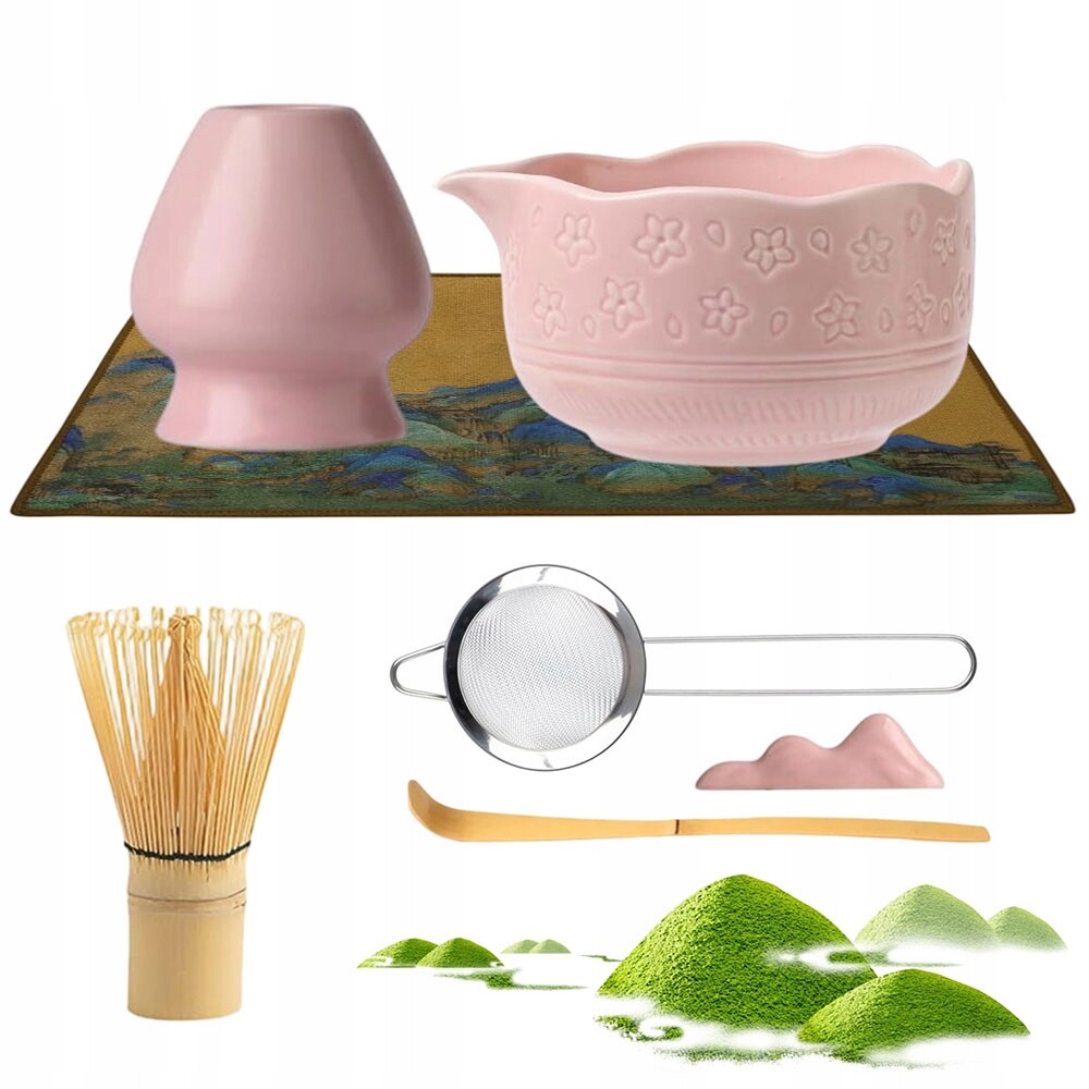 7 startovací sada na čaj Matcha Bio s krásnou metličkou a lžící