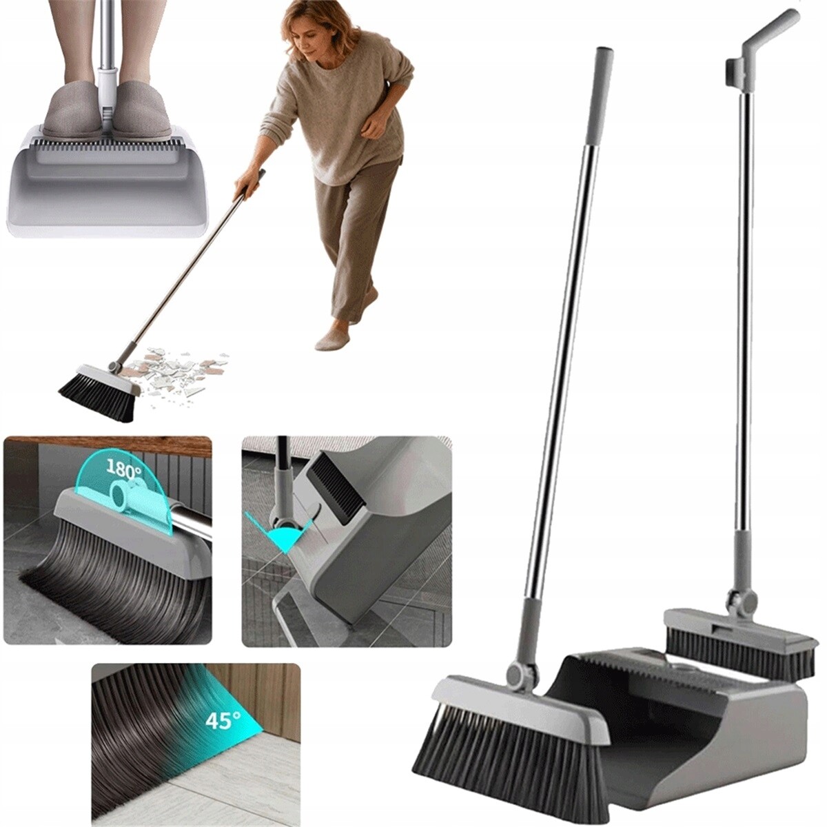 Vertikální Kartáčová Sada Lopatka S Hřebenem, Šedá