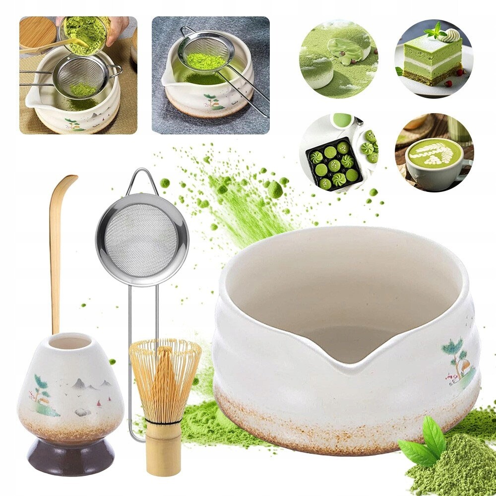 Keramická Sada Pro Matchu Bílá: Šálek, Metla, Lžíce, Podstavec