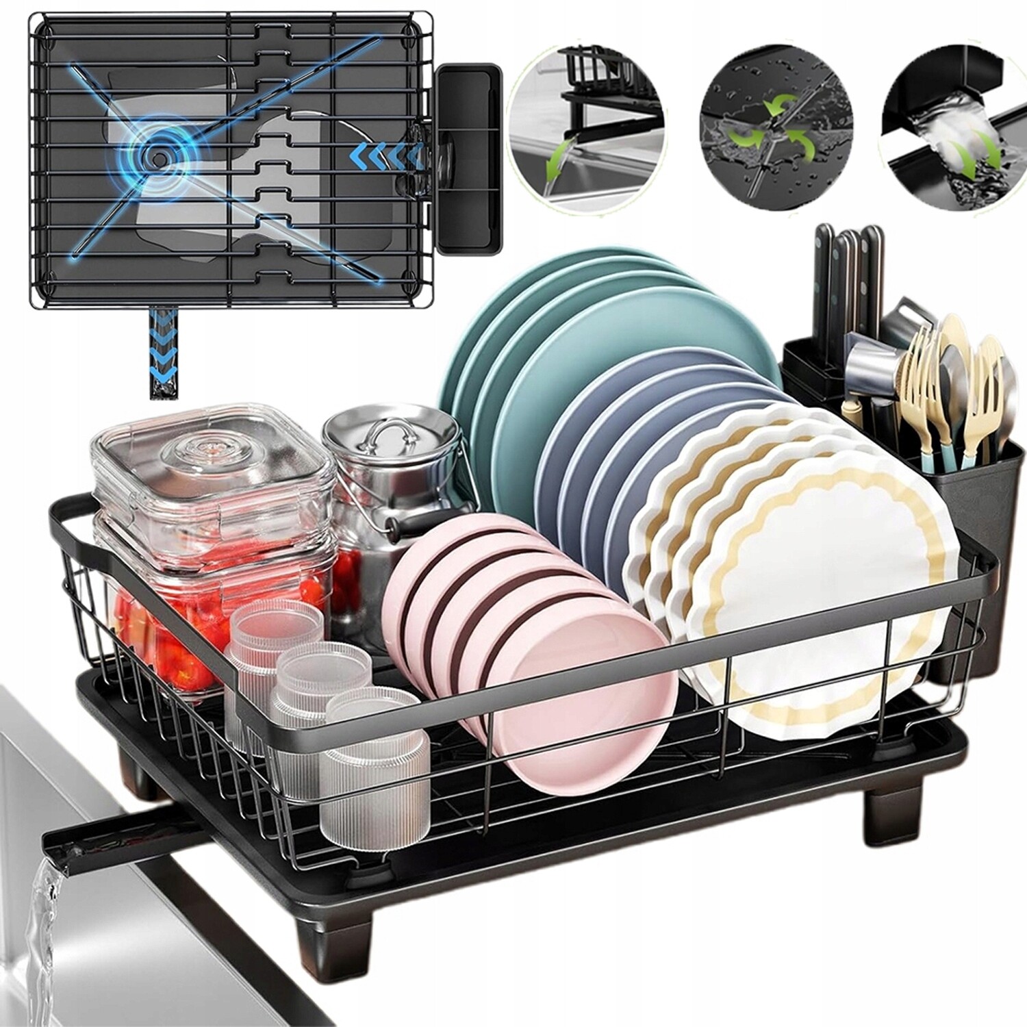 Odkapávač na nádobí s protiskluzovými nožkami – ochrana pracovní desky