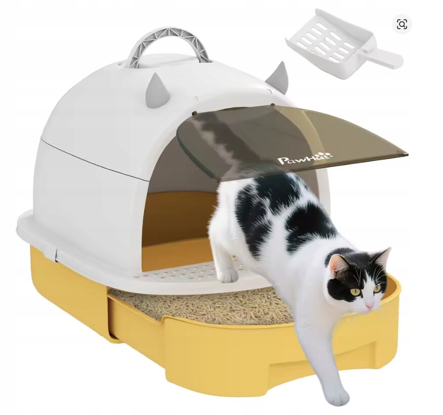 Kočičí Toaleta Pawhut s vyjímatelnou miskou, 40,5 x 52 x 39 cm, žluto-bílá