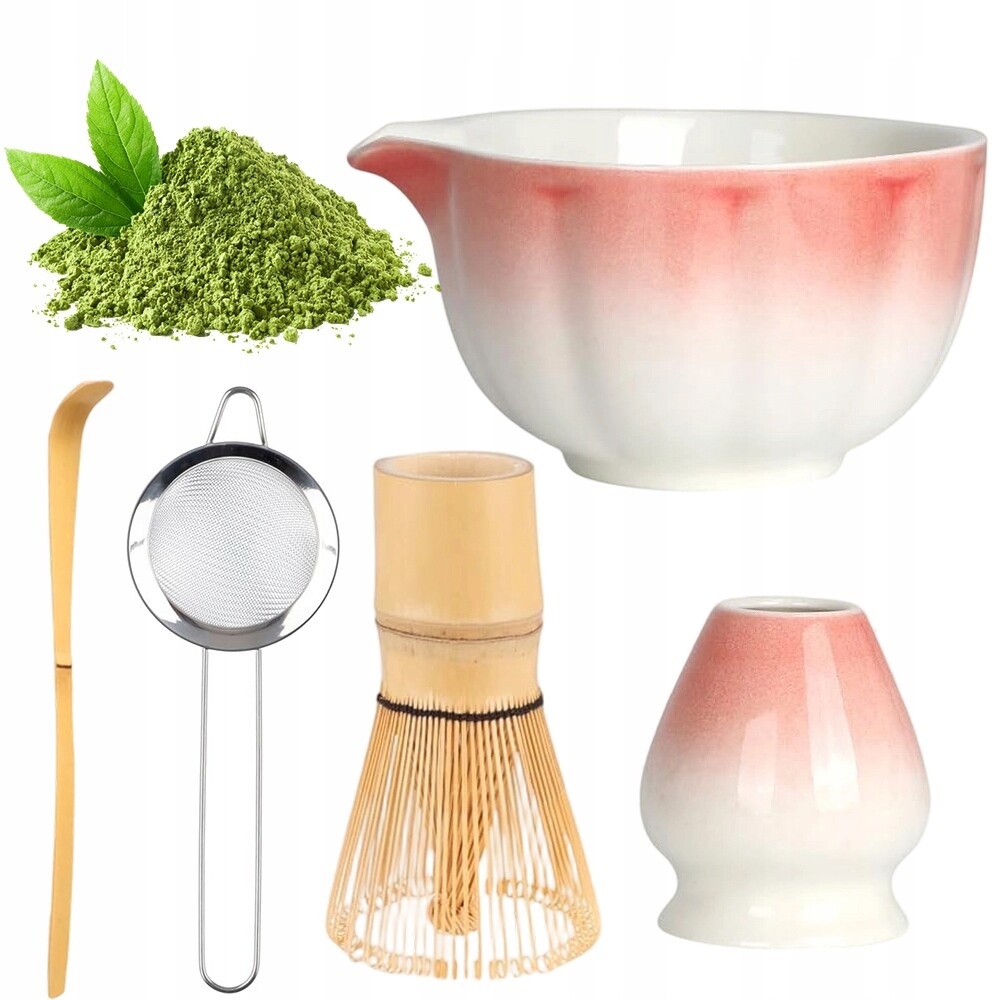 Sada Na Vaření Matchy Keramická Bambusová Gradient Růžovobílá Dárek