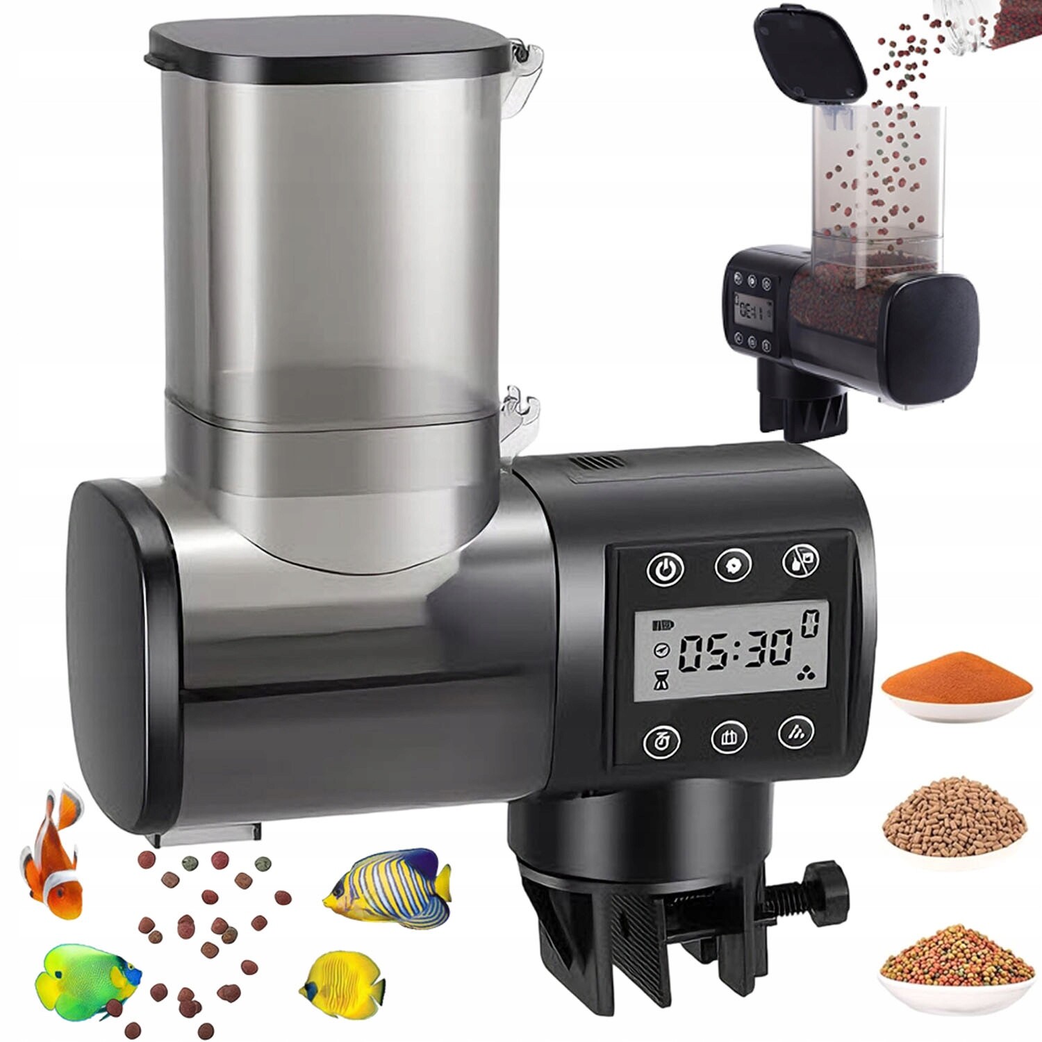 Krmítko Pro Ryby Automatický Časovač 500 ML Montáž Akvarijního Nástavce