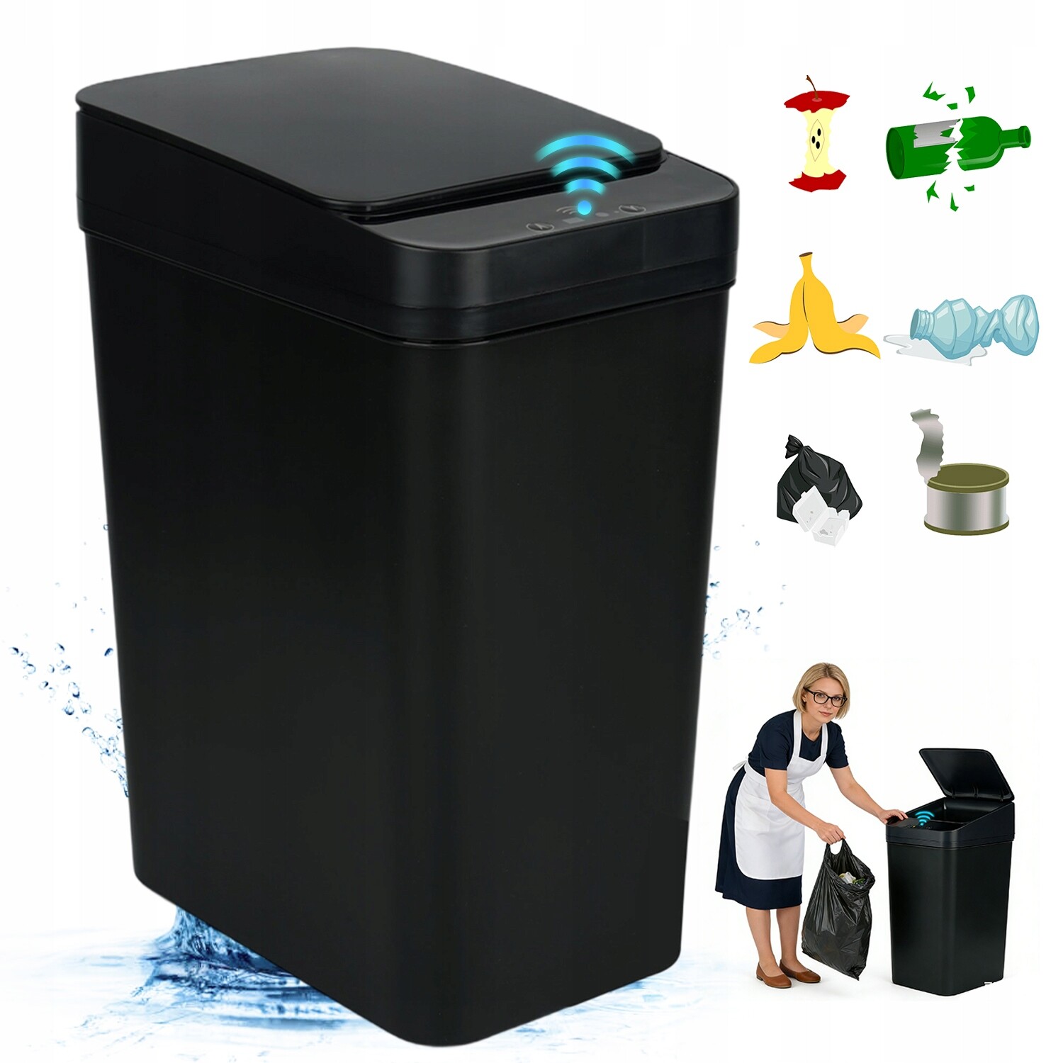 Odpadkový Koš s otevíráním pomocí gest 12 l do ložnice, černá barva