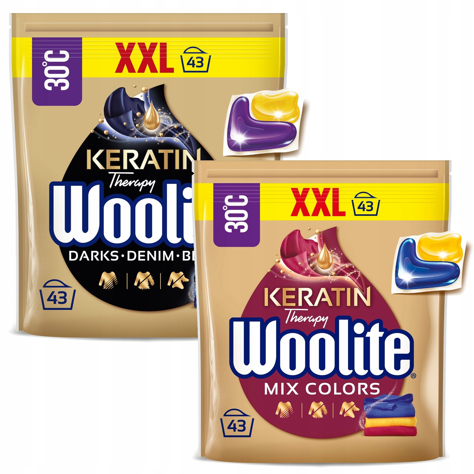 Woolite Kapsle na praní barvy I černé tmavé 2x 43 kusů