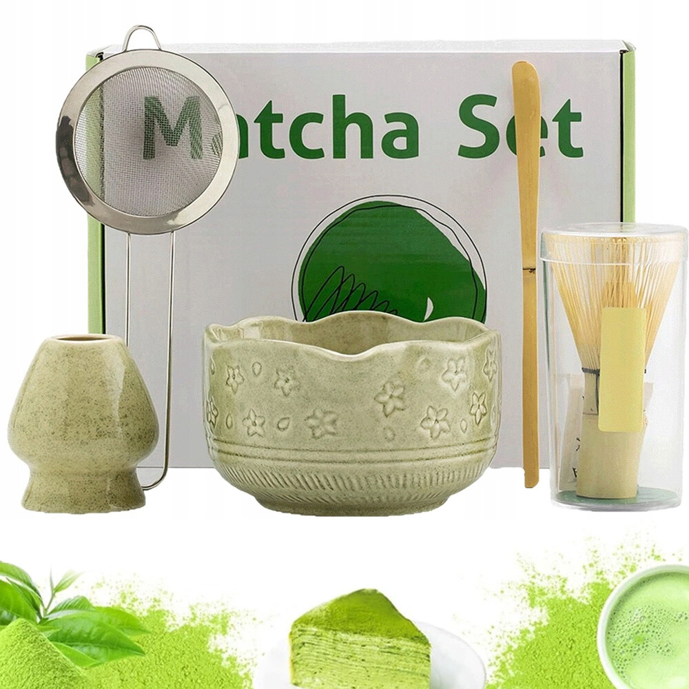 Autentický Keramický Set Matcha Bambus Zelený Je Ideální Jako Dárek